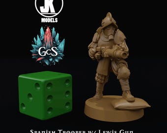 Spanish Guard with Lewis Gun - JK Remo - 3d Resin print for Grimdark Skirmish Games