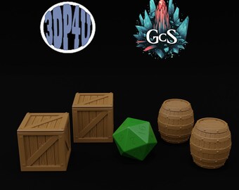 Crates & Barrels - 3DPForU - Scatter Terrain - DnD | Pathfinder | TTRPG | Wargaming - 3D Resin Print