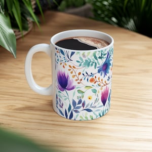 Caneca floral prensada, caneca floral boho, caneca de café cottagecore, caneca de café botânica, caneca de jardim de flores, caneca de flores