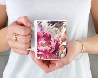 Pressed Floral Mug, Boho Floral Mug, Cottagecore Coffee Mug, Botanical Coffee Mug, Flower Garden Mug, Flower Mug