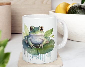 Frog on Lily Pad Coffee Mug, Frog Mug, Cottagecore Mug, Water Color Frog Mug