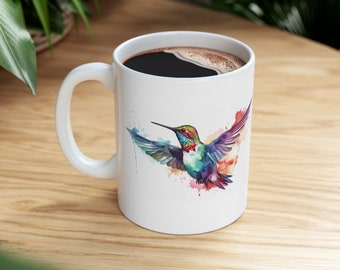 Kolibrimugg, fågelmugg, akvarellmugg, fågelälskaremugg, kolibripresent, kolibrikaffemugg