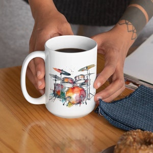 Drummer Mug, Drummer Gift, Water Paint Drums, Gift for Drummer, Fathers Day Gift, Fathers Day