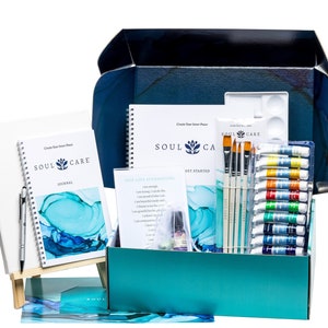 Soul Care expressive art kit with a guided meditation & essential oils that bring out your creativity and enable you to express yourself.
