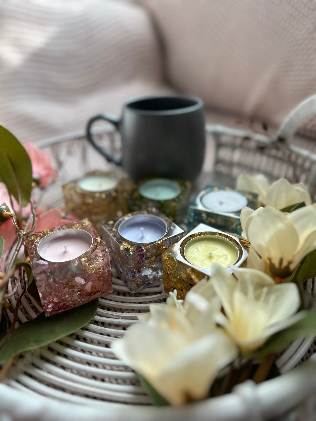 Flower Resin Tealight Candle Holders Etsy