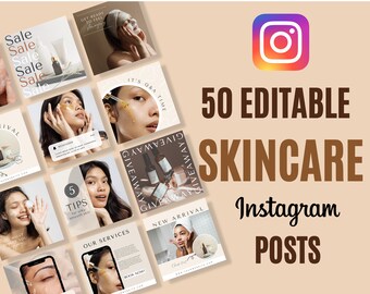 50 SKINCARE Instagram Templates | Esthetician Instagram Templates | Esthetician Story Covers | Beauty Highlights | Canva Editable