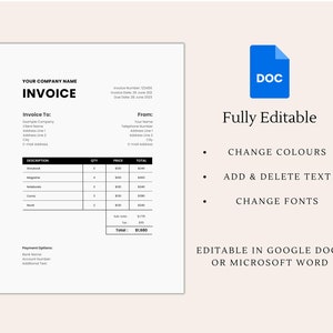 Rechnungsvorlage | Moderne und professionelle Rechnung | Microsoft WORD, GDOCS und CANVA | Geschäftsrechnung | Individualisierbar und druckbar