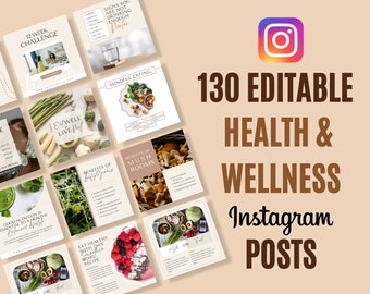 Health and Wellness 130 INSTAGRAM Post Template | Healthy lifestyle Template | Health Wellness Social Media Template | Coach Canva Template