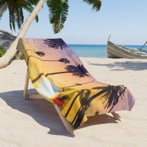 Sunset Beach Towel, Palm Trees Pool Towel, Pretty Oversized Bath Towel