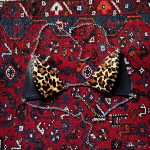 DOMED DOWN 2-Tone Leopard Halter Chain Leather Bikini Bra 3XL