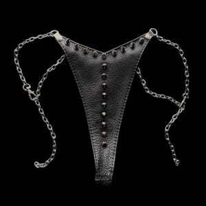 SPIKED Black Leather Thong