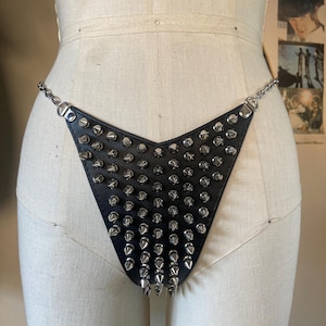 URCHIN Spiked Black Leather Thong