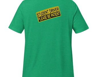 Camiseta para estudiantes conductores / Estampado en la espalda y señal de precaución amarilla en la parte posterior de la camiseta