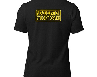 Camiseta para estudiantes de conducción / Camiseta con estampado de señal de precaución en amarillo y negro en la espalda