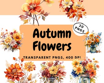 Autumn Flowers Clipart | Watercolor Flowers | Flower Clipart | Autumn Flowers | Transparent Background | Flowers PNG | Commercial Use