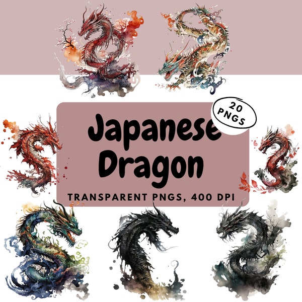 Dragon Clipart | Watercolor Dragons | Clipart | Japanese Dragon | mythical Clipart | Transparent Background | Dragon PNG | Commercial Use