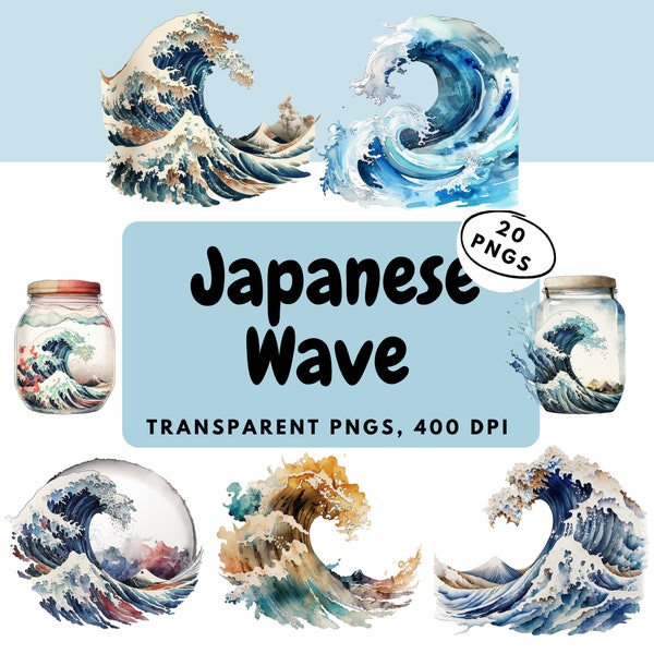 Wave Clipart | Watercolor Waves | Japanese Clipart | Japanese Wave | Clipart | Transparent Background | Wave PNG | Commercial Use