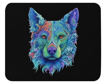 Mouse pad for dog lovers | Artistic dog in shades of blue, green, and purple