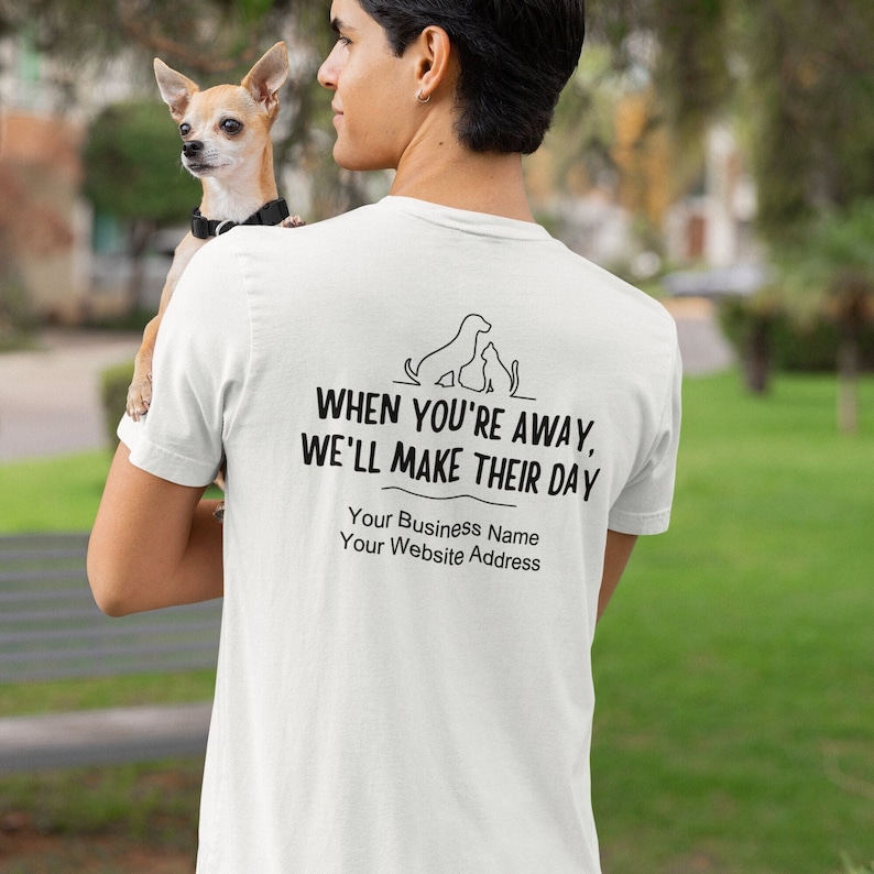 Dog Walker / Pet Sitter / Doggie Daycare t-shirt. Personalize it with your business name and website address.