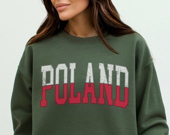 Distressed Poland Sweatshirt Poland Sweater Poland Pullover Poland Crewneck Polish Flag Sweatshirt Poland Trip Sweatshirt Travel Sweatshirt