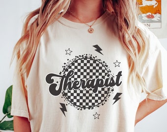 Comfort Colors Retro Therapist Shirt Therapist TShirt Checkered Therapist T-Shirt Gift for Therapist Gift Therapist Shirt for Therapist Tee