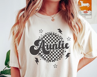 Comfort Colors Retro Auntie Shirt Aunt TShirt Checkered Auntie T-Shirt Gift for Aunt Aunt Gift Pregnancy Reveal to Aunt Shirt for Auntie