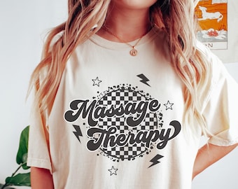 Comfort Colors Retro Massage Therapy Shirt Massage Therapist TShirt Checkered Massage Therapy T-Shirt Gift for Massage Therapist Grad Gift