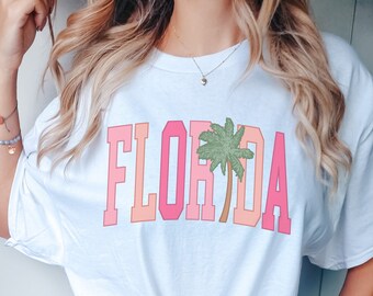Florida Shirt Cute Florida Shirt FL Palm Tree T-Shirts Summer Florida Vacation T Shirt Florida Beach Lover Gift FL Crewneck FL State T-Shirt