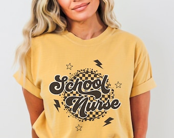 Comfort Colors Retro School Nurse Shirt School Nurse TShirt Checkered School Nurse T-Shirt Gift for School Nurse Crewneck School Nurse Tee