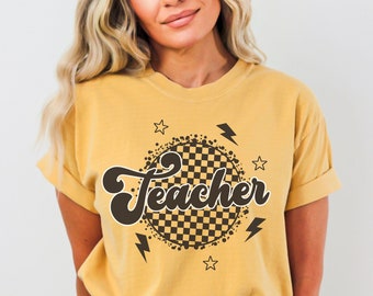 Comfort Colors Retro Teacher Shirt Teacher TShirt Checkered Teacher T-Shirt Gift for Teacher Gift Teacher Shirt for Teacher New Teacher Tee