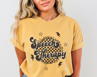 Comfort Colors Retro Speech Therapy Shirt Speech Therapist TShirt Checkered Speech Therapy T-Shirt Gift New SLPA Tee Speech Pathologist