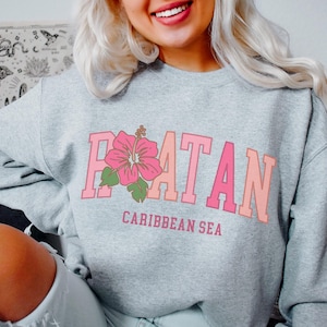 Roatan Sweatshirt Roatan Sweater Roatan Top Roatan Vacation Pullover Summer Roatan Trip Roatan Crewneck Pink Print Beach Top