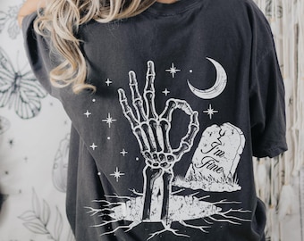 Comfort Colors Sarcastic Skeleton T-Shirt Funny Halloween Shirt Skeleton Halloween Top Goth Shirt Snarky Tee Depressed TShirt Funny Sayings