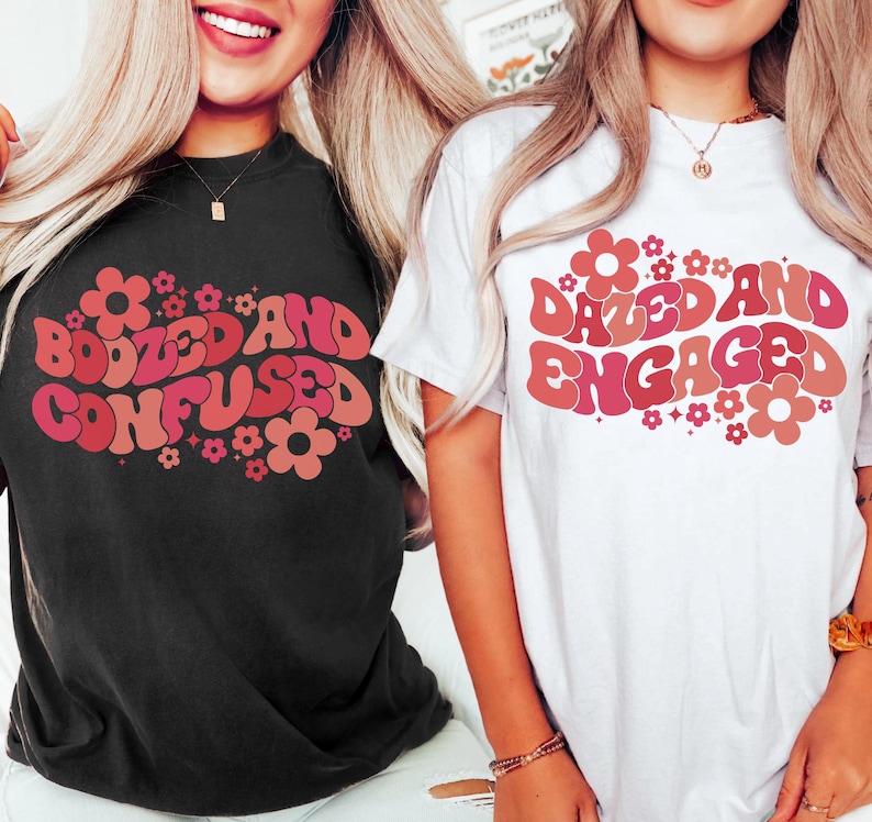 Comfort Colors Bachelorette Party Dazed and Engaged Shirt, Boozed and Confused Shirt, Retro Bachelorette Party Shirt, Matching Bach Shirts image 1