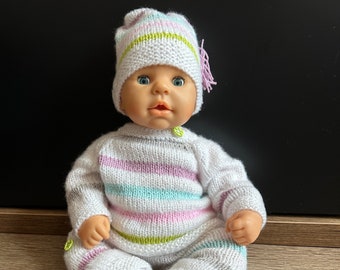 Strickset für Babypuppe, Kleidung für eine Puppe, deren Größe 48cm beträgt, Pullover, Hose, Mütze und Socken