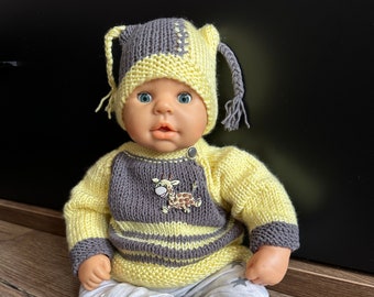 Knitting set for baby doll, clothes for a doll whose height is 48cm, sweater, trousers, cap and socks