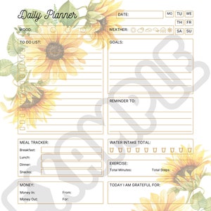 Täglicher Sonnenblumenplaner Daily Brain Dump Vision Board Sonnenblume Thema Digital Download, Tagesplaner, Life Tracker, Digital Organizer, Goal
