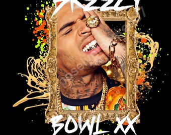 Chris Brown Gold Picture Frame &quot;Breezy Bowl XX&quot; Tour PNG Design Digital Download | Art, Concert, Music