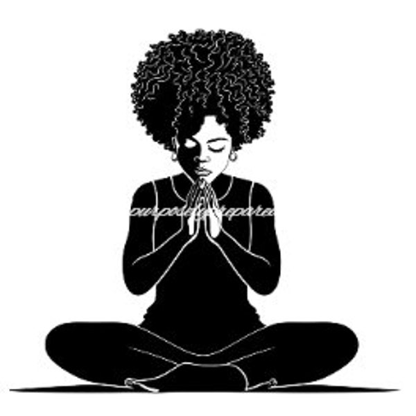 Cute Natural Hair African American Praying Woman PNG | Prayer, Christian, Spiritual, Religious, Black & White Line Art