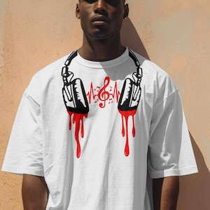 Einzigartige tropfende Kopfhörer SVG, PNG digitaler Download| Musik, Musiknoten, Liebe, Herzschlag, Sound, Grafik-T-Shirt Design