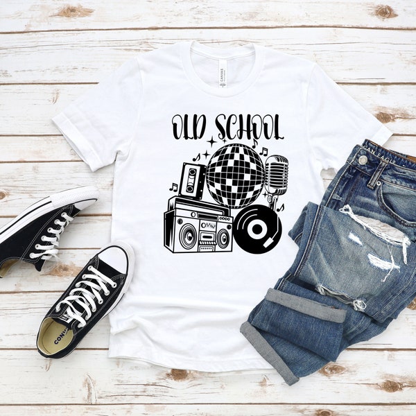 Cute Black and White "Old School" Graphic SVG, PNG Design | Vinyl, Record, Boombox, Disco Ball, Cassette, 70s, 80s Retro Nostalgia