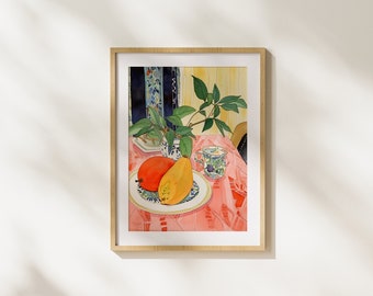 Pear, Fruit, Food, Vase, Still Life, Home, Modern Art, Realism, Illustration, Painting, Printable Art, Realistic, Pop Art, Unique, Colorful