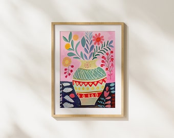 Floral Vase Painting: Colorful Abstract Art Print (Digital Download)