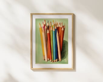 Wooden Crayons, Art, Painting, Colorful, Wall Art, Printable Art, Illustration, Modern Art, Realism