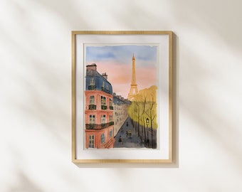 Paris, Eiffel Tower, City, Modern Art, Colorful, Illustration, Painting, Realism, Printable Art