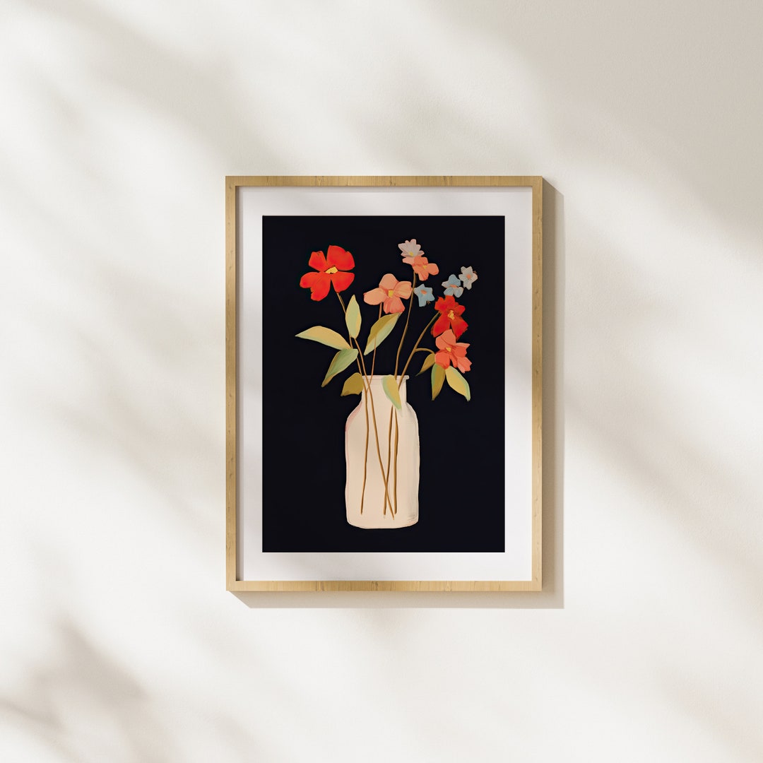 Colorful Flowers in Vase Art Print: Modern Floral Illustration (digital ...