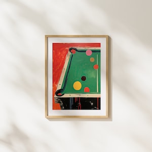 Colorful Gouache Pool Table Illustration , Digital Download, Printable Art, Gaming, Fun, Modern Art, Wall Art