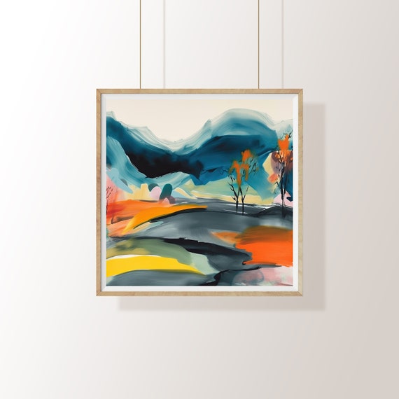 抽象風景画の水彩画：カラフルな自然アート（デジタルダウンロード