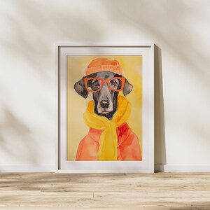 Dog, Winter, Cozy, Animal, Pet, Yellow, Red, Printable Art, Wall Art, Illustration, Unique, Pet Lover, Wall Art, Fun, Dog With Clothes image 3