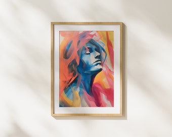 Vibrant Watercolor Woman Portrait, Digital Download, Printable Art, Illustration, Wall Art, Modern Art
